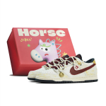 Nike Dunk Year Of The Horse, Unbridled Collection Abrasion Resistant Low top Skateboard Shoes Unisex Gold Red IM6670-202(team898-) 44 pink