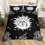 Mandala Tekikott Komplekt P&auml;ike ja Kuu Tekikott Sidemetega Eksootiline Stiil Must ja Valge Botaaniline Lilleline Pol&uuml;ester Voodipesu Komplekt 135x200cm