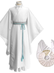 Xie Lian t&auml;ielik cosplay komplekt: Parukas, Hanfu, S&auml;rk, M&uuml;ts ja Suure Varrukaga Vana Yue Shen Kost&uuml;&uuml;m. S white
