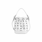 MCM Monogrammiga Tr&uuml;kitud T&otilde;mblukuga Nappa Nahast Koppkott Mini Naiste kotid Must Valge MWDCSDU03WT001 Basic Set (Bag+Dust Bag)