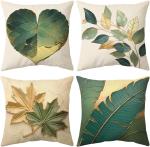 4 tk Kuldrohelised Lehtpadjakatted, Moodsad Botaanilised Padjap&uuml;&uuml;rid Diivanile Magamistuppa Elutuppa Kodukaunistus 45x45cm Peach skin 30*30(CM)-4Pcs white