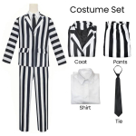Movie Juice Cosplay Kost&uuml;&uuml;m Mustvalge Triibuline Jakk S&auml;rk P&uuml;ksid Komplekt Meeste T&auml;iskasvanute Halloweeni Riided XXXL white