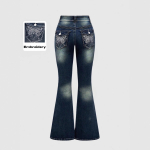 Naiste Kitsa L&otilde;ikega Micro Flare Kivist Tikitud Denim-teksap&uuml;ksid Small sinine