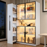Klaasist Vitriinkapp 110x35x160cm, Valge LED-valgustusega - V&auml;ljat&otilde;mmatavad riiulid, Sahtlid, Panipaik elutuppa, K&ouml;&ouml;ki ja Kabinetti 110 x 35 x 160 cm valge