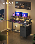 VASAGLE laud riidest sahtlitega, arvutilaud monitorialusega, LED-valgustusega, 55 x 135 x 90 cm, sisseehitatud pistikupesad, 2 USB-A porti, kodukontorisse must