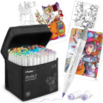 Ohuhu Honolulu B-seeria Illustratsioonimarkeri komplekt 80 v&auml;rvi Pintsel & Peen Kahepoolne Ots Alkoholibaasil Professionaalne Kunstimarkeri Komplekt Kandekotiga black