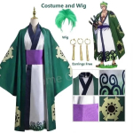 Roheline Roronoa Zoro Kimono Cosplay Anime Kost&uuml;&uuml;m &Uuml;likond Halloweeni jaoks T&auml;iskasvanu &Uuml;likonna Vooder Parukas &Uuml;ler&otilde;ivad V&ouml;&ouml; Disfraz Halloween XXL gray