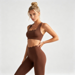 Naiste 2-osaline pits&auml;&auml;rega joogakomplekt Racerback polsterdatud spordirinnahoidja K&otilde;rge v&ouml;&ouml;kohaga lainelised retuusid J&otilde;usaal Pilates Fitness treeningkost&uuml;&uuml;m Streetwear L pruun