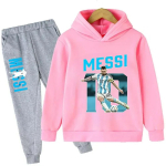 S&uuml;gise Jalgpalli&auml;ss Messi 3-12A Laste Kapuutsiga Dressid P&uuml;ksid Komplekt 2 tk Komplektid Lapsed Poiss T&uuml;druk R&otilde;ivad Vabaaja Mood Treening&uuml;likonnad 150 pink