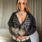 Y2K Rhinestone kapuutsid Naiste gooti stiilis must lukuga Suured dressipluusid Naiste retroh&otilde;ngulised Harajuku kapuutsiga jakk T&auml;navar&otilde;ivad S must
