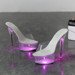 Naiste tikkp&uuml;ksid Seksikas Catwalk mudel kristalljalatsid helendavad Stage 190 seeria 15 cm konts 6,5 cm platvorm LFD 35 lilla