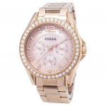 Fossil Riley multifunktsionaalne Crystal Rose Gold ES2811 naiste k&auml;ekell