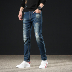 Vintage jahvatatud valge laiguga elastsed meeste teksad Kevad-s&uuml;gis uued tavalised v&auml;ikesed sirge s&auml;&auml;rega vabaaja p&uuml;ksid meestele 28 s&uuml;gav taevasinine v&auml;rv