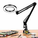 Paindlik kirjutuslaud, suur 33 cm+33 cm 5X USB LED-suurendusklaas, 3 v&auml;rvi valgustatud luup koos pika kronsteiniga