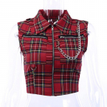 Naiste kontrollitud vest Punk Vest Tank Crop Top Chain gooti varrukateta s&auml;rk S punane