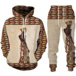 Kevadine s&uuml;gisene dressipluusi komplekt 3D prindiga Aafrika etnilise stiiliga meeste kapuuts + p&uuml;ksid, kaheosaline vaba pikkade varrukatega dressir&otilde;ivad 6XL beige