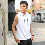 IELGY Vest Meeste Mood Varrukateta T-s&auml;rk Cotton Street Solid Color Sport Vest Fitness Kapuutsiga alumine s&auml;rk M valge
