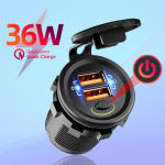 36w kiirlaadija Qc3.0 kahekordne USB-autolaadija koos l&uuml;litusnupuga LED-pingeekraan mootorratta paadi Rv ATV jaoks must