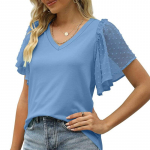 &Uuml;hev&auml;rviline V-kaelusega splaissitud volangid L&uuml;hikeste varrukatega pluus Juhuslik lahtine kontoris&auml;rk Naiste s&auml;rgid 2023. aasta suveriided 26147 S roheline