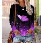 S&uuml;gisene naiste uus 3D kampsun T-s&auml;rk Pullover Pikkade varrukatega Gradient Butterfly Pony Harajuku Stiilis Suured Avarad Riided 6XL