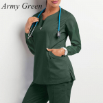 Unisex haigla t&ouml;&ouml;r&otilde;ivad pikkade varrukatega Stretch Scrub &uuml;lemine &otilde;e vormiriietus V-kaelusega taskuga A L armee roheline v&auml;rv