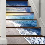 6 riba Sinise taeva ja merega trepikleebised Vin&uuml;&uuml;list isekleepuvad renoveeritud trepikleebised 39,37 x 7,08 tolli 6 astme jaoks 18cm*100cm*6Pcs
