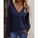 S&uuml;gisene vabaaja V-kaelusega T-s&auml;rk naistele Moodne avara pikkade varrukatega pullover T-s&auml;rk Naine Soliidne talvvalge T-s&auml;rk Blusas 29767 S tumesinine