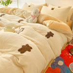 V&auml;ike v&auml;rske talvine paksendatud piima samet neljaosaline komplekt Coral sametiga tikitud soe kahepoolne sametist tekikate kolmeosaline komplekt 1.2m bed sheet model-3PCS