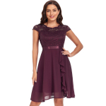 Naiste kokteilikleidid Lilleline pits, &uuml;mara kaelusega &scaron;ifoonist seelik, lindiga v&ouml;&ouml;koht, hepburni stiilis &otilde;htukleit XXL lilla