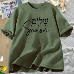 Shalom heebrea kreeka keele T-s&auml;rk Rahu Jeesus Kristus Kristlik juudi T-s&auml;rk Puuvillane l&uuml;hikeste varrukatega T-s&auml;rk Naiste riietus Unisex L