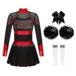 Lastet&uuml;drukute cheerleading tantsukost&uuml;&uuml;m, pikkade varrukatega plisseeritud kleit kikipeakattega, lillede ja sokkide komplektid 5-6 Years