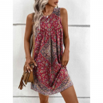 Suvised naistekleidid Varrukateta tr&uuml;kitud etnilise moe kleidid S punane