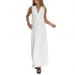 Naiste maksikleit varrukateta V-kaelusega &uuml;hev&auml;rviline, k&uuml;lgne l&otilde;hik, plisseeritud igap&auml;evane kandmine, suvine pikk kleit, naisteriided 3XL roheline