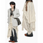 2024 Faldas Mujer De Moda moodsad seelikud Naiste volangid Lillelised volangid Jupe Casual Ebaregulaarne A-joonega seelik Korea 2000ndate vintage XS beež