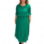 Naiste suvekleit, poolvarrukad, &uuml;mmargune kaelus, kahekihiline plisseeritud ebaregulaarne &auml;&auml;ris &scaron;ifoon, hingav pehme igap&auml;evane pidulik maksikleit. L roheline