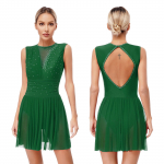 Naiste iluuisutamise kost&uuml;&uuml;m L&uuml;&uuml;rilised tantsukleidid S&auml;ravad kividega v&auml;ljal&otilde;ikega seljaosa varrukateta kleit M roheline
