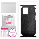 apgo Protective Skin Sticker for the back+sides compatible with Realme 9 Pro Plus, Full Wrap Film, Foil, Vinyl - Pattern Black Leather