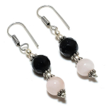 Natural Black Spinel, Rose Quartz 925 Sterling Silver Earring 2.05 l3b07