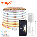 Tuya Nutikas WiFi L&uuml;liti COB CCT LED Ribavalgus 3M 5M 24V Toiteadapter EU Pistik Dimmeldav Lamp LED Teip Toa K&ouml;&ouml;gi Dekoratsiooniks 3m