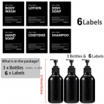 3 tk 500ml/16,9oz kreemipudelid etikettidega T&uuml;hjad plastpumbaga pudelid n&otilde;udeseebi ja k&auml;teseebi dosaatorikomplekt vannitoak&ouml;&ouml;gi hotelli jaoks