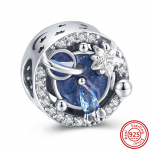 925 Sterling H&otilde;be Sinine Planeet T&auml;hed Kuu Ripats Pav&eacute; Klipphelmed Kosmosereis V&otilde;lud Sobivad Originaal K&auml;ev&otilde;ru DIY Ehted
