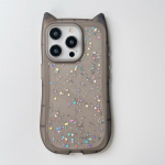 Glitter Clear Cat Ear Design telefoni kest iPhone 15 Pro Max 14 Plus 13 12 Pro 11 luksusliku matt silikoonist p&otilde;rutuskindel pehme korpuse kate iPhone 15 must