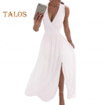 Naiste &otilde;htukleit V-kaelusega varrukateta plisseeritud l&otilde;hestatud &auml;&auml;ris, &otilde;huke v&ouml;&ouml;koht maapinnast &uuml;hev&auml;rviline pulmakokteilipeokleit ballile S heleroheline v&auml;rv