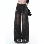 Y2K Vintage k&otilde;rge v&ouml;&ouml;kohaga Harajuku lahtised teksad p&uuml;ksid Korea mood naiste grunge laia s&auml;&auml;rega Suured teksap&uuml;ksid naiste riided S must