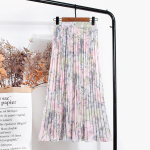 Qoothi ​​lilleprintidega naiste seelik suvine k&otilde;rge v&ouml;&ouml;kohaga A-line Midi seelik rannas &scaron;ifoonist elegantsed plisseeritud seelikud QT1378 free size roosa