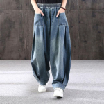 Baggy Oversize teksad Naiste Denim vabaaja ristp&uuml;ksid Naiste vintage haaremi p&uuml;ksid p&uuml;ksid Bloomers Mom laia s&auml;&auml;rega teksad L sinine