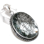 Black Rutile Gemstone Handmade 925 Sterling Silver Jewelry Pendant 2.09 b2u87