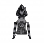 Gooti triibulised lapiga kapuutsiga topid Naiste Jaapani stiilis vintage punk-kassimustriga kampsun Y2k &otilde;&otilde;nsad &otilde;hukesed pulloverid, pehme grill 2000ndad L hall v&auml;rv