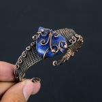 Sapphire Natural Gemstone Handmade Copper Wire Wrap Bangle Adjustable g7v41