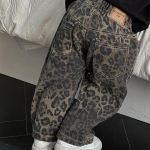 Kevadised ja s&uuml;gisesed hiphopi vabaaja vabad laste p&uuml;ksid Slim Fit p&uuml;ksid laste puhta leopardimustriga teksad vabaaja p&uuml;ksid 140cm pruun